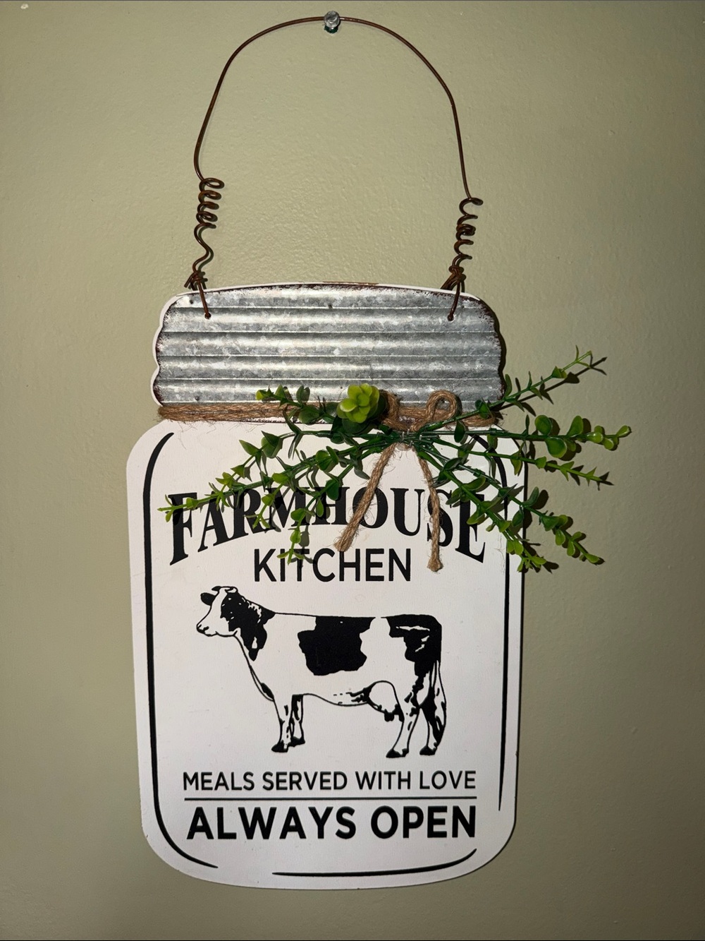 Farmhouse Kitchen Mason Jar Wall Sign with Cow - White and Black
